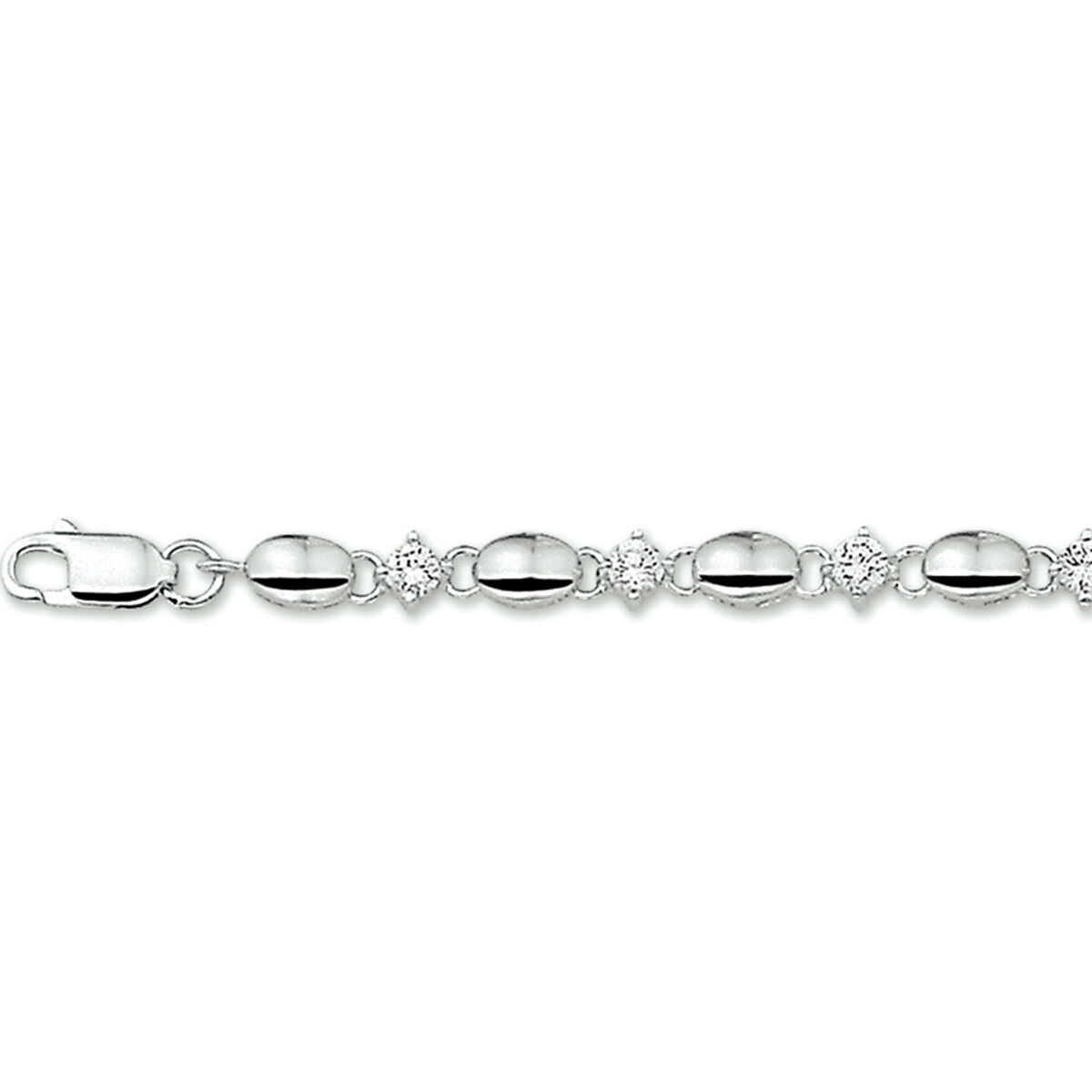 Bracciale in argento rodiato con zircone, lunghezza 18,5 cm e maglie ovali di 4,5 mm.
