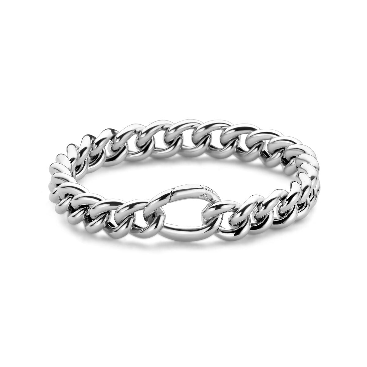 Zilveren gerhodineerde gourmette armband van 10,5 mm breed en 20 cm lang met een schakelontwerp.