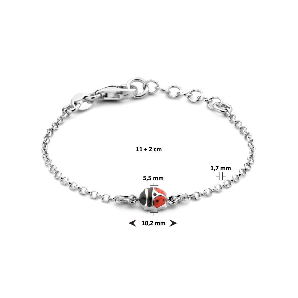 bracciale coccinella 11 + 2 cm argento rodiato