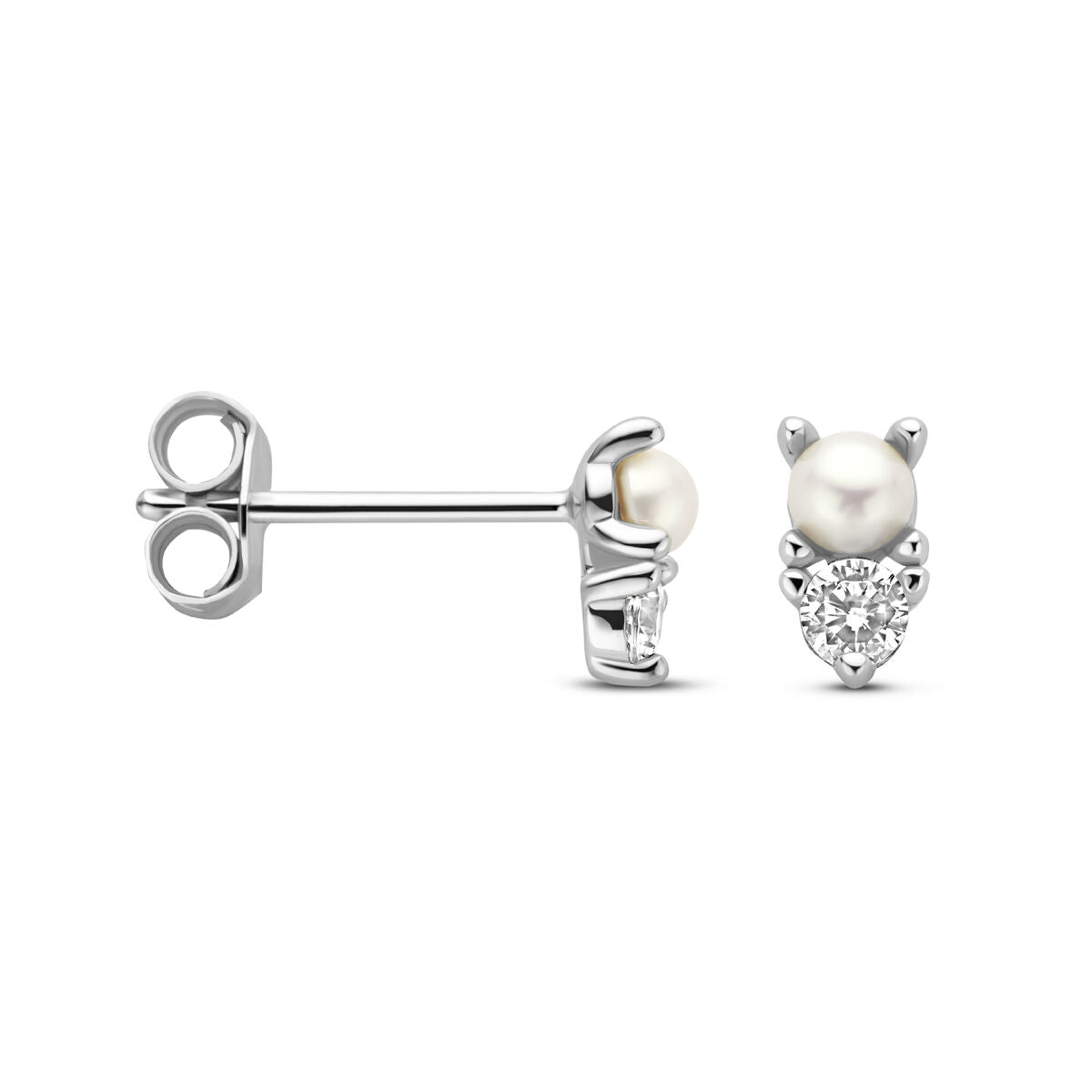 Orecchini a Bottone Perla e Zirconia Argento Rodiato