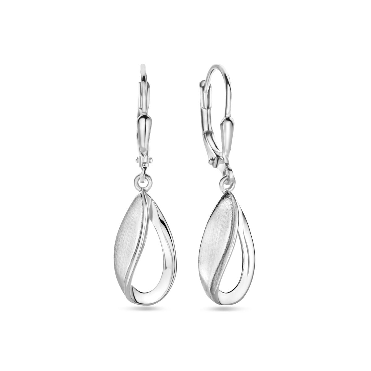 orecchini pendenti a goccia gancio brisé lucido/opaco 33 mm argento rodiato