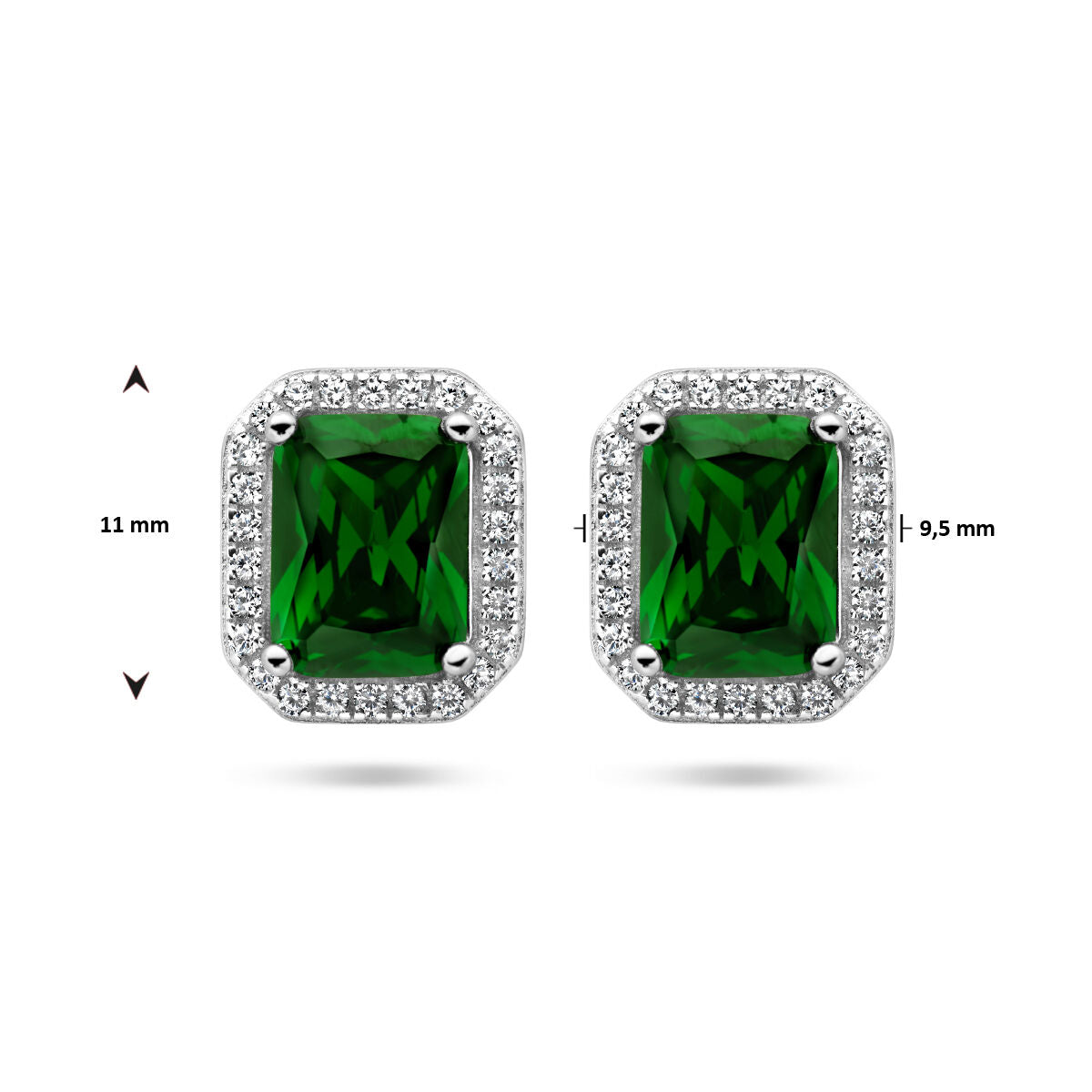 orecchini a bottone verde e bianco zirconia halo argento rodiato