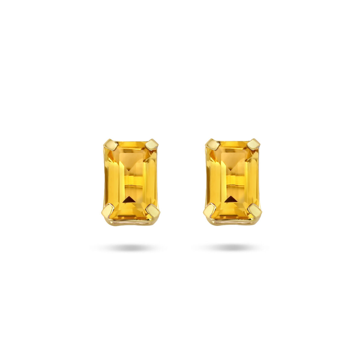 Orecchini in oro giallo 14K con pietre di citrino a forma rettangolare.