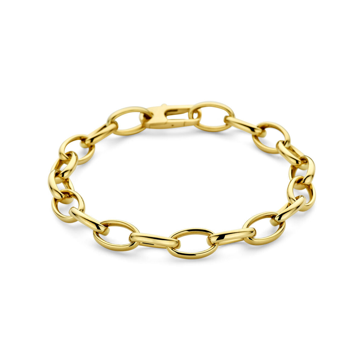 Bracciale da donna in oro 14k con maglie ad anello di 8 mm.