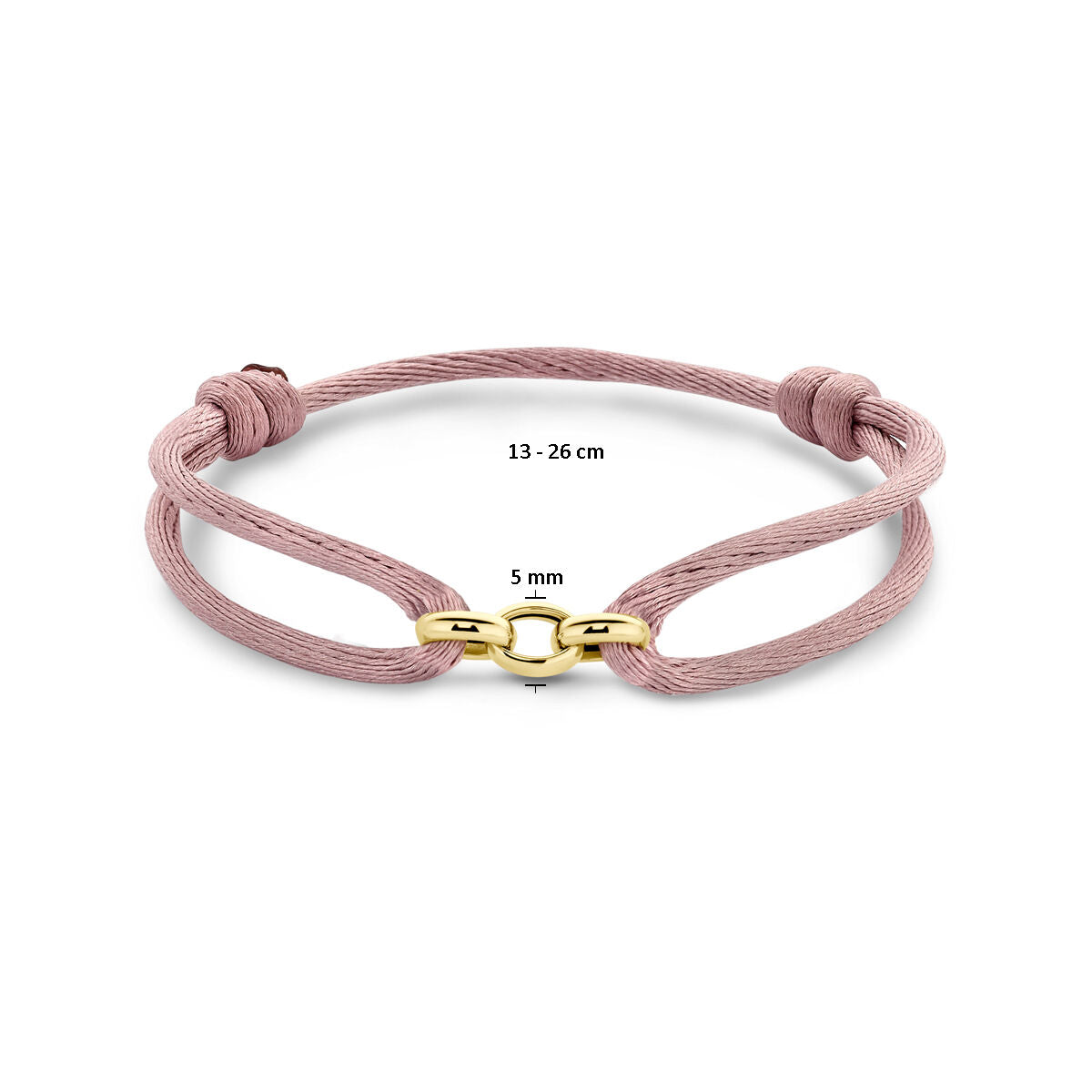 bracciale raso rosa tenue 13 - 26 cm 14K oro con rubber/nylon/pelle