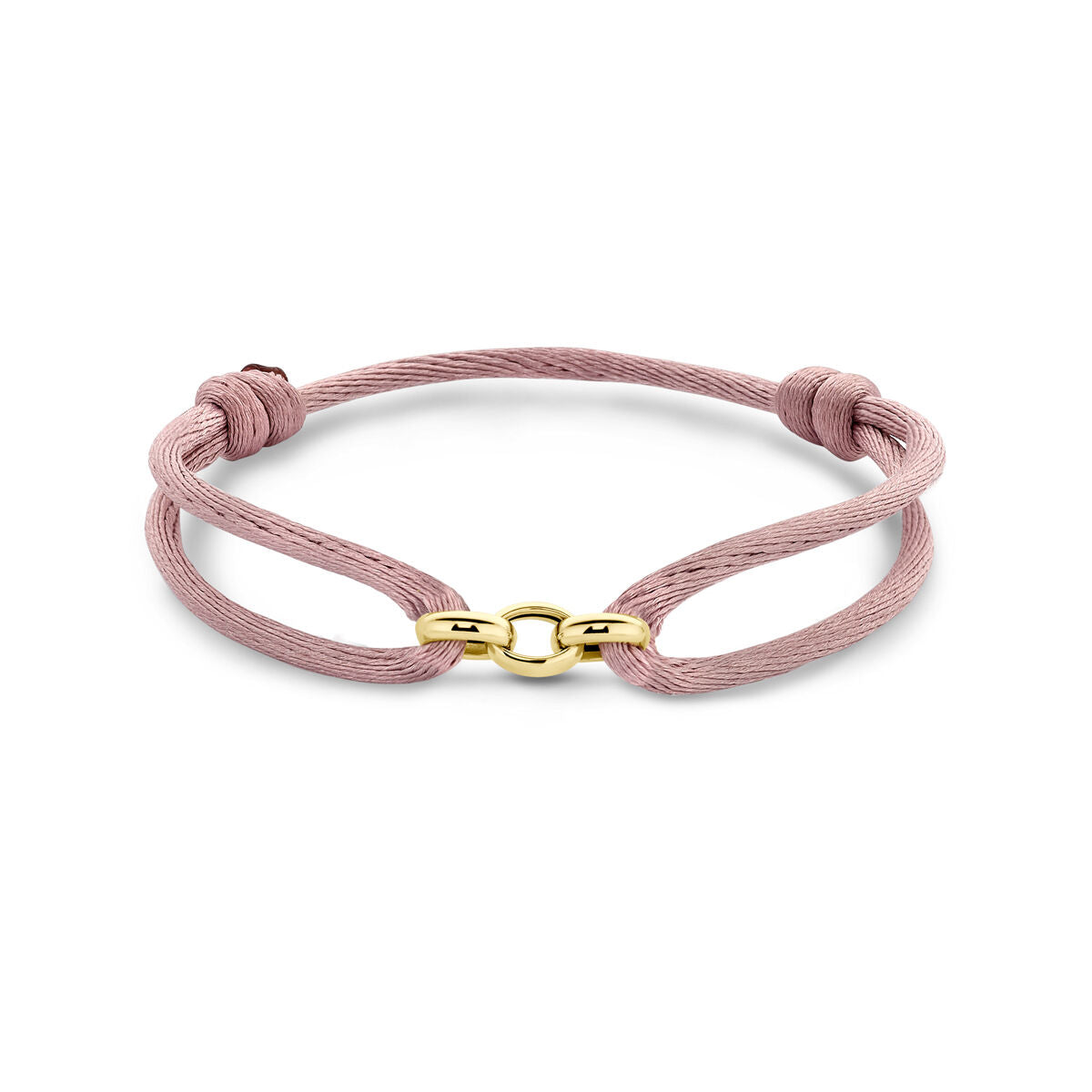 Bracciale in satin rosa chiaro con dettagli in oro 14K e chiusura in nylon.