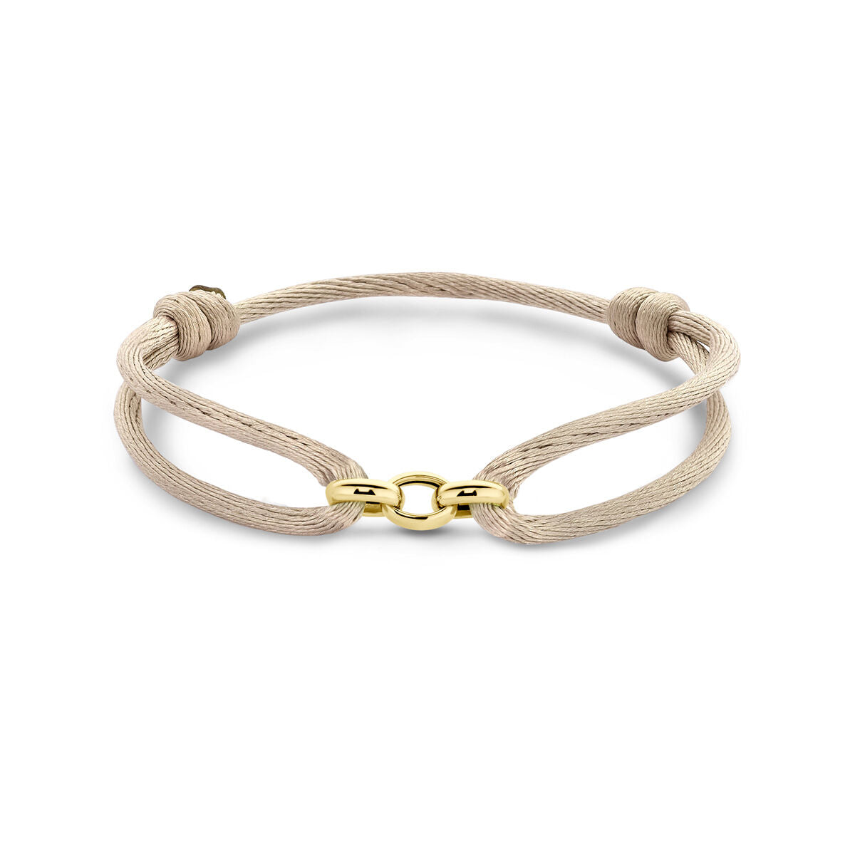 Bracciale in satin beige con dettagli in oro 14K e chiusura in gomma/nylon/cuoio.
