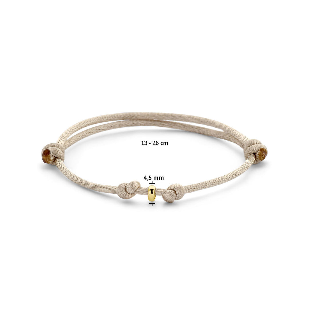 armband satijn beige 13 - 26 cm 14K goud met rubber/nylon/leer
