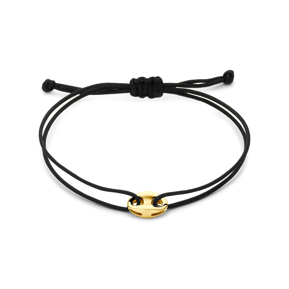 Bracciale in poliestere nero con dettaglio in oro 14K a forma di chicco di caffè.