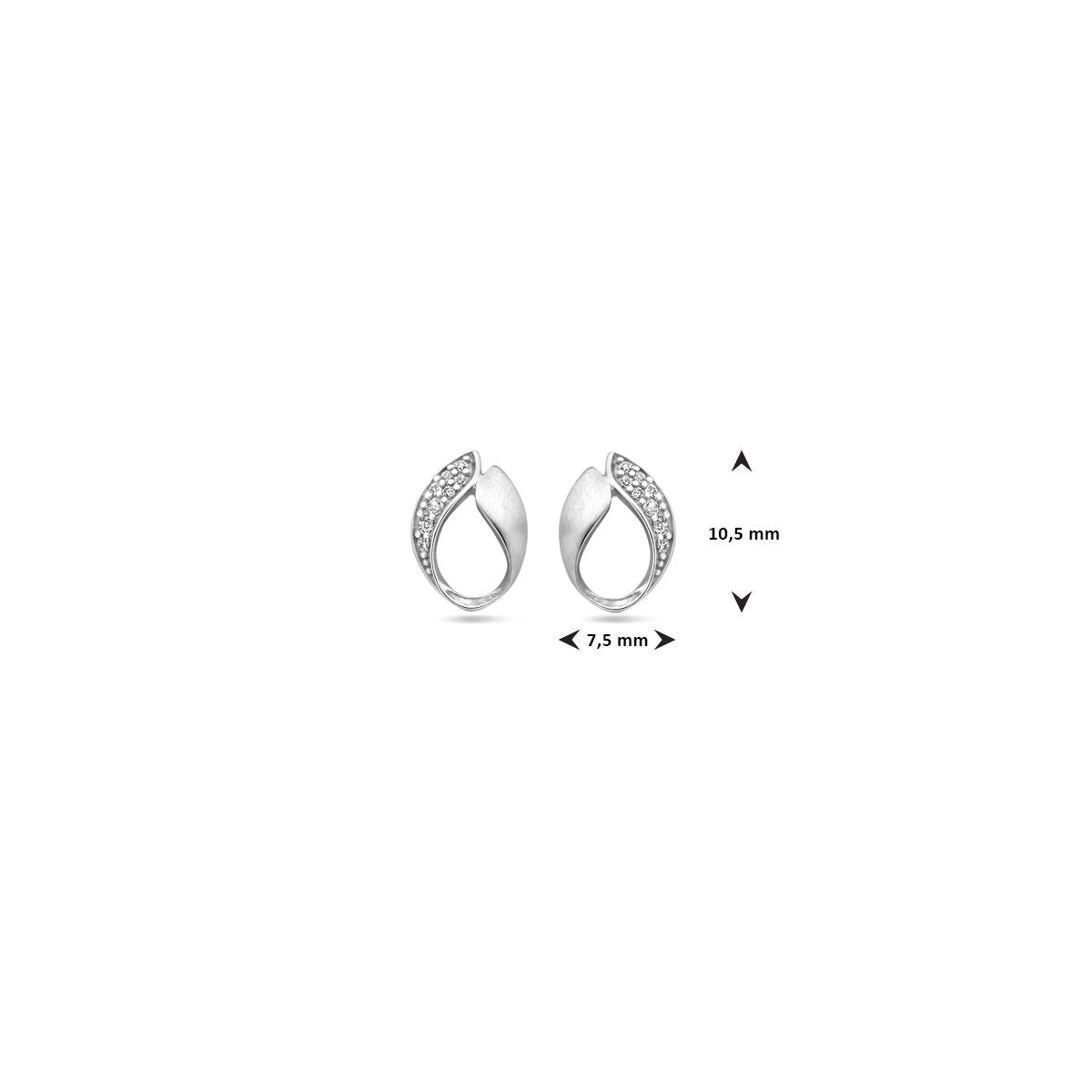 orecchini a bottone zirconia lucido/opaco 10,5 mm argento rodiato