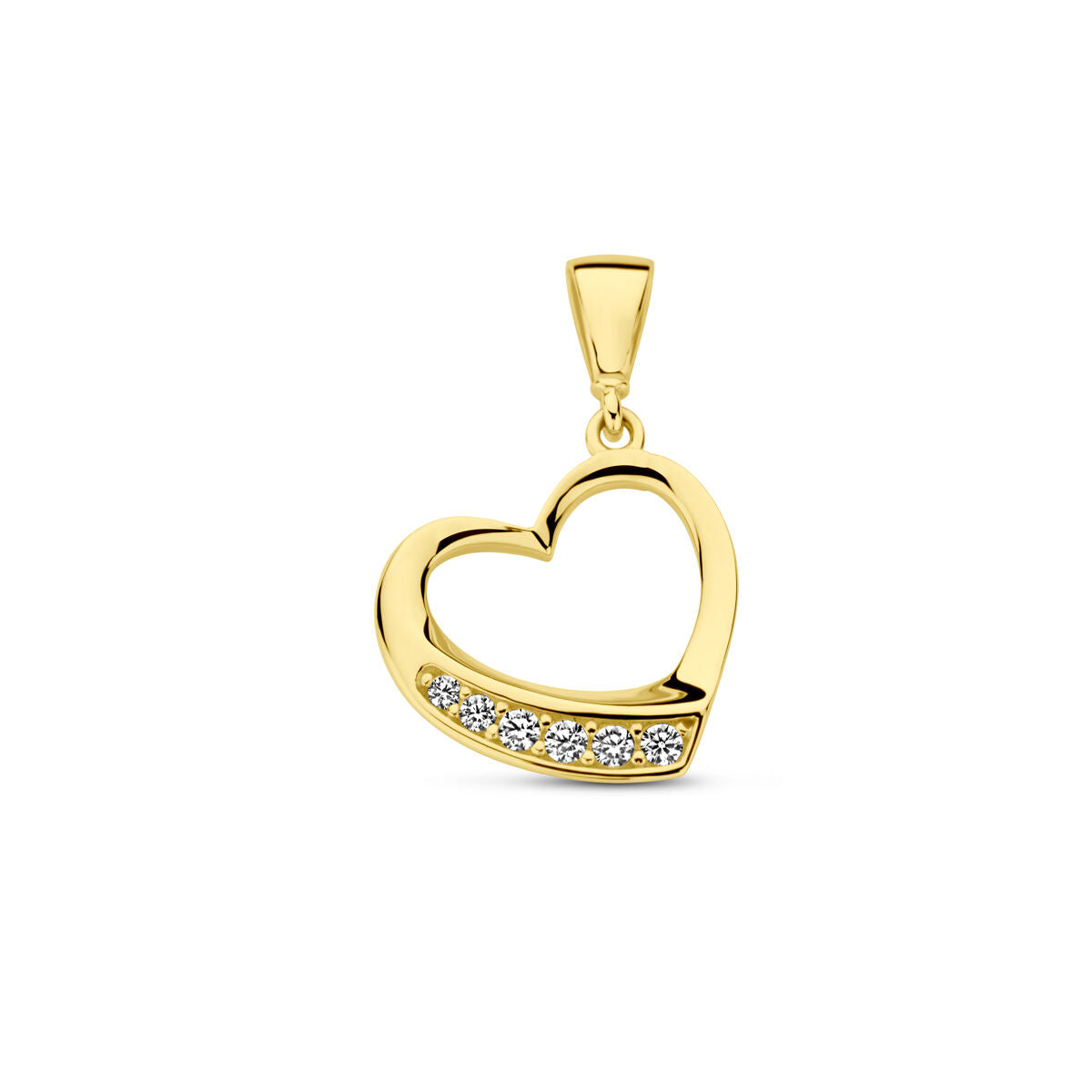 Ciondolo a forma di cuore in oro giallo 14K con zircone.