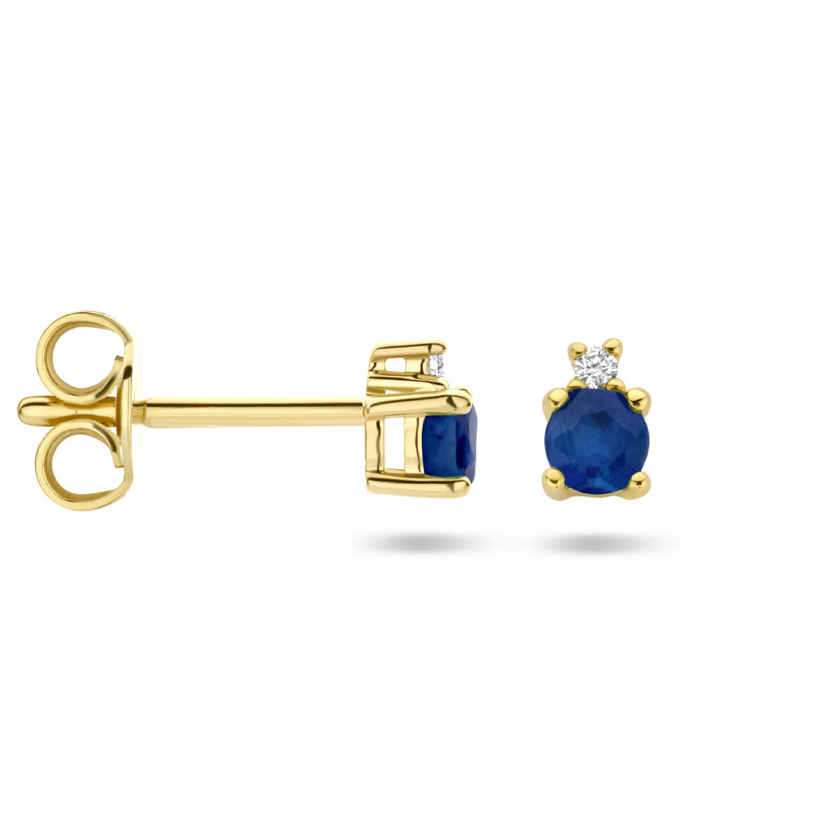 orecchini a bottone zaffiro e diamante 0.015ct (2x 0.0075ct) h p1 oro giallo 14K
