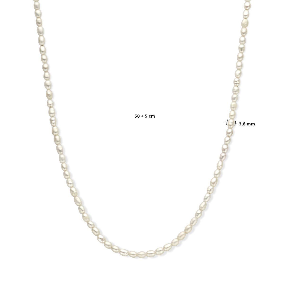 collana perla 3,8 mm 50 + 5 cm in argento rodiato