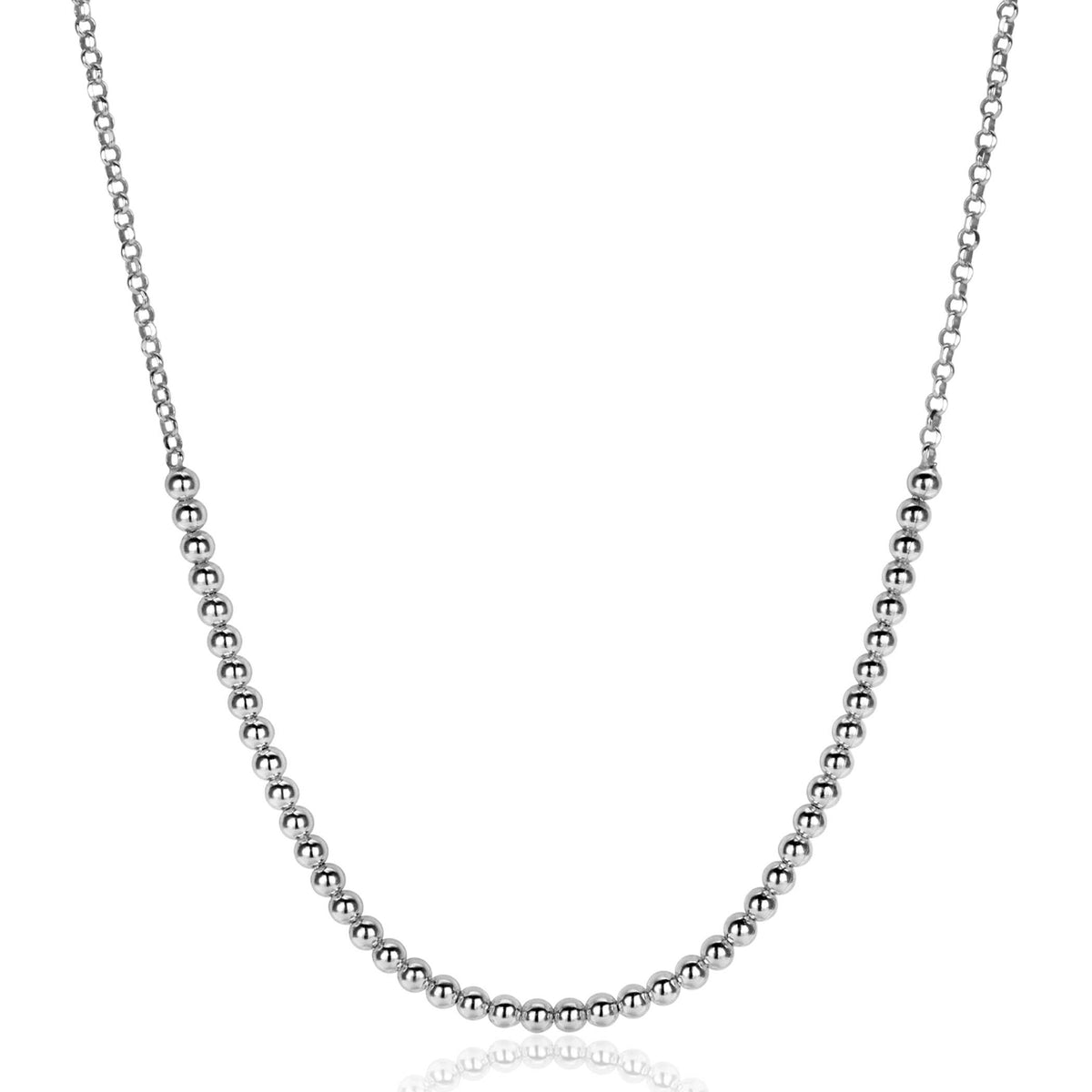 Collana in argento con perline rotonde alternate, design semplice e raffinato.