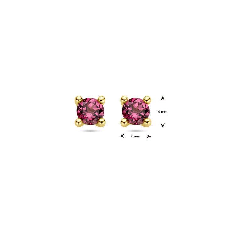 oorknoppen roze rhodoliet 14K geelgoud