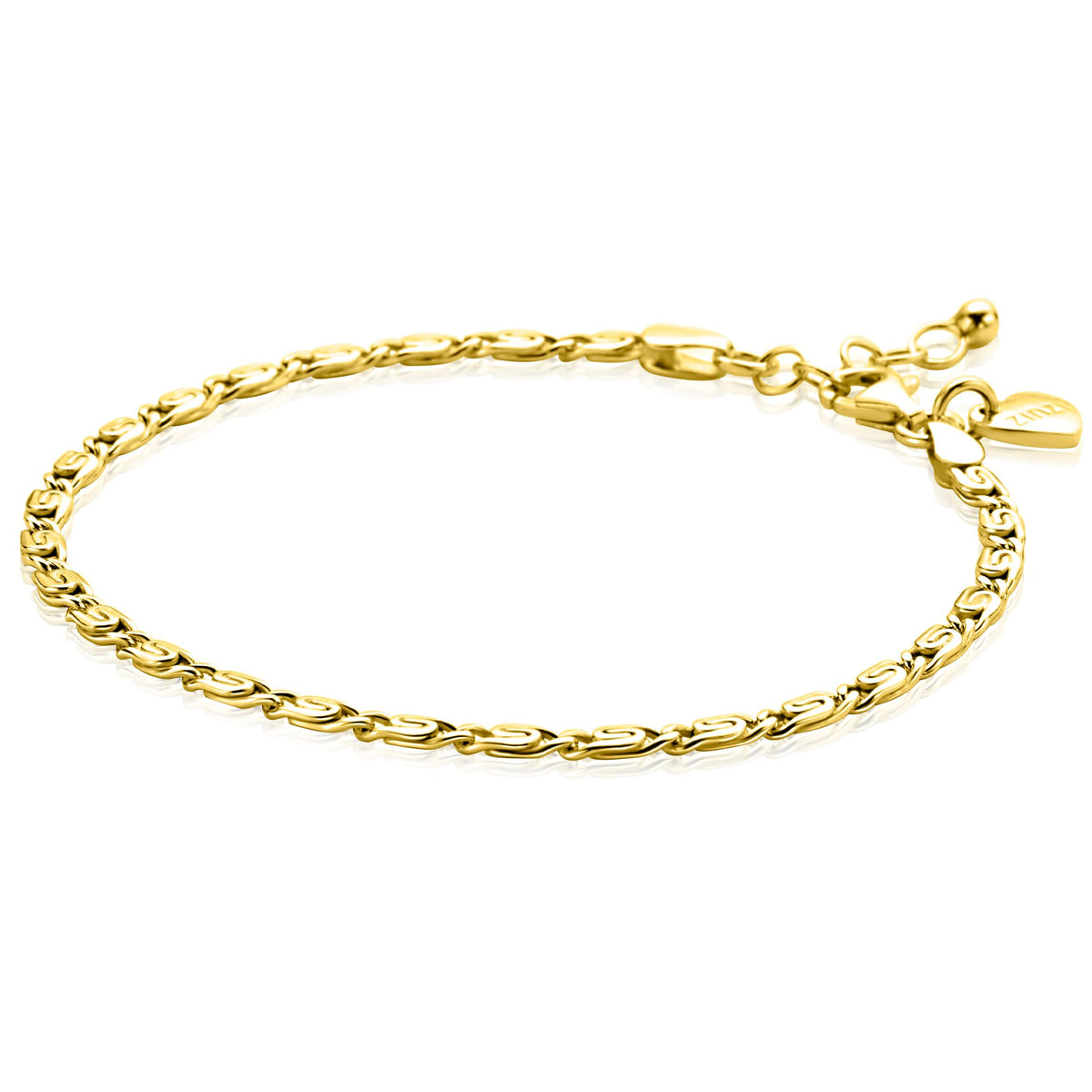 Bracciale placcato oro con maglia intrecciata e chiusura a moschettone.