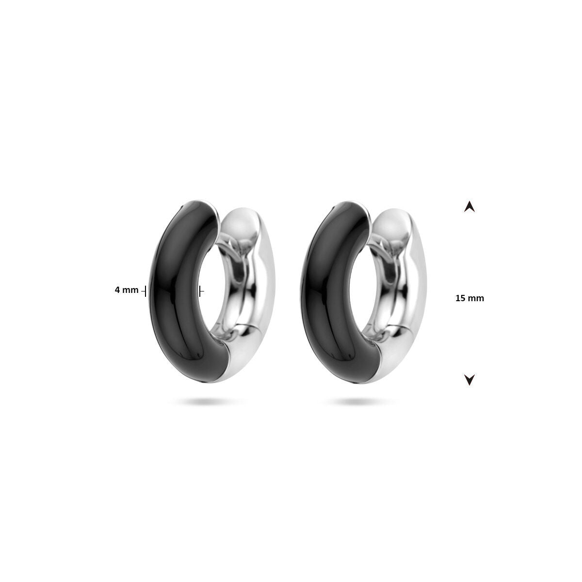 orecchini a cerchio smalto nero 4 mm argento rodiato