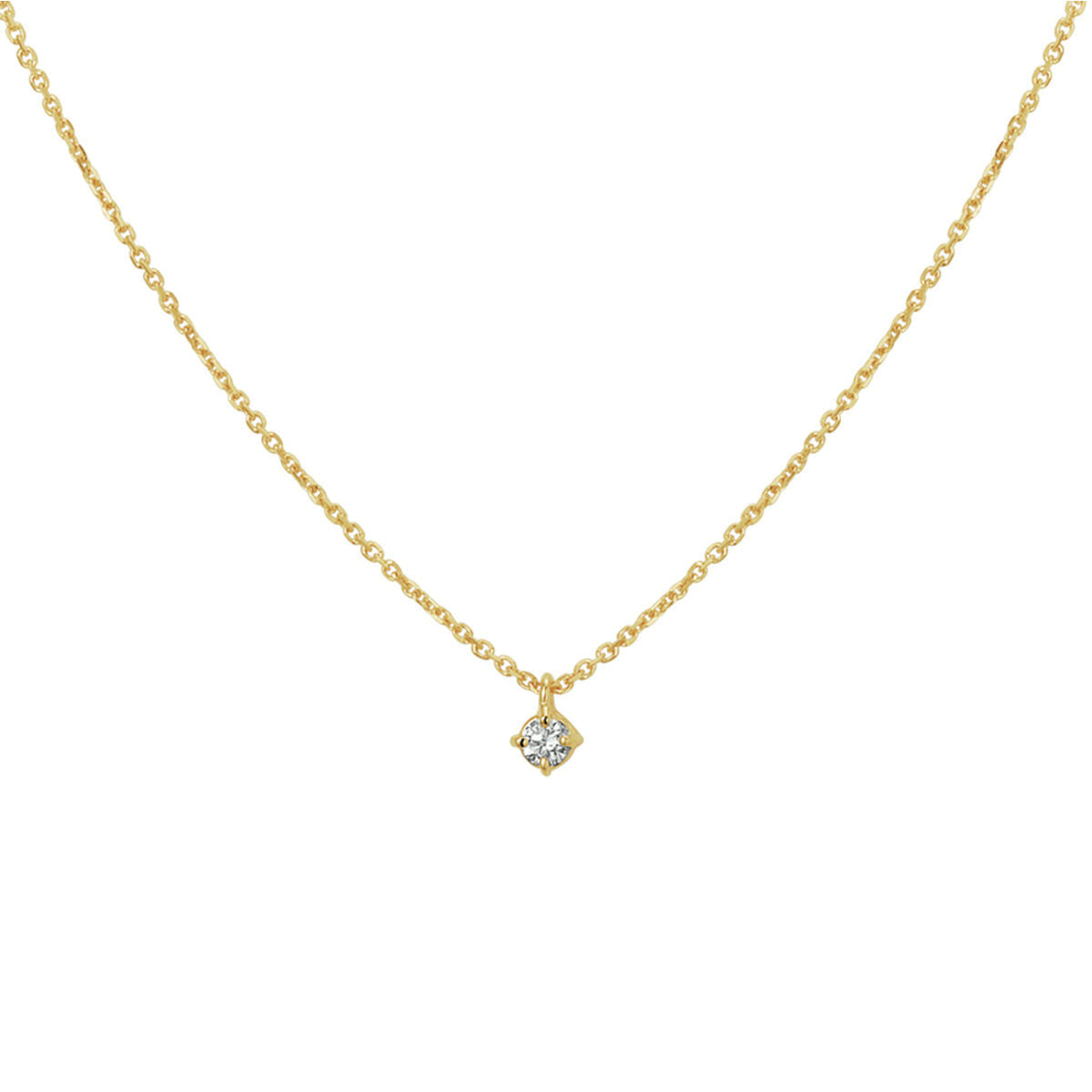 Collana in oro giallo 14K con diamante di 0,10 ct, lunghezza regolabile da 41 a 45 cm.