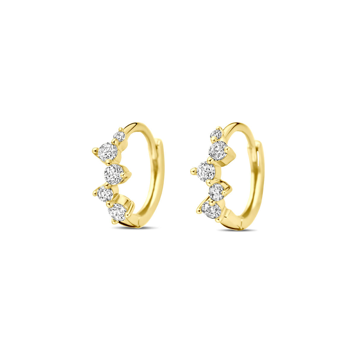 Orecchini alla creola in oro giallo 14K con zircone, diametro di 10,5 mm.