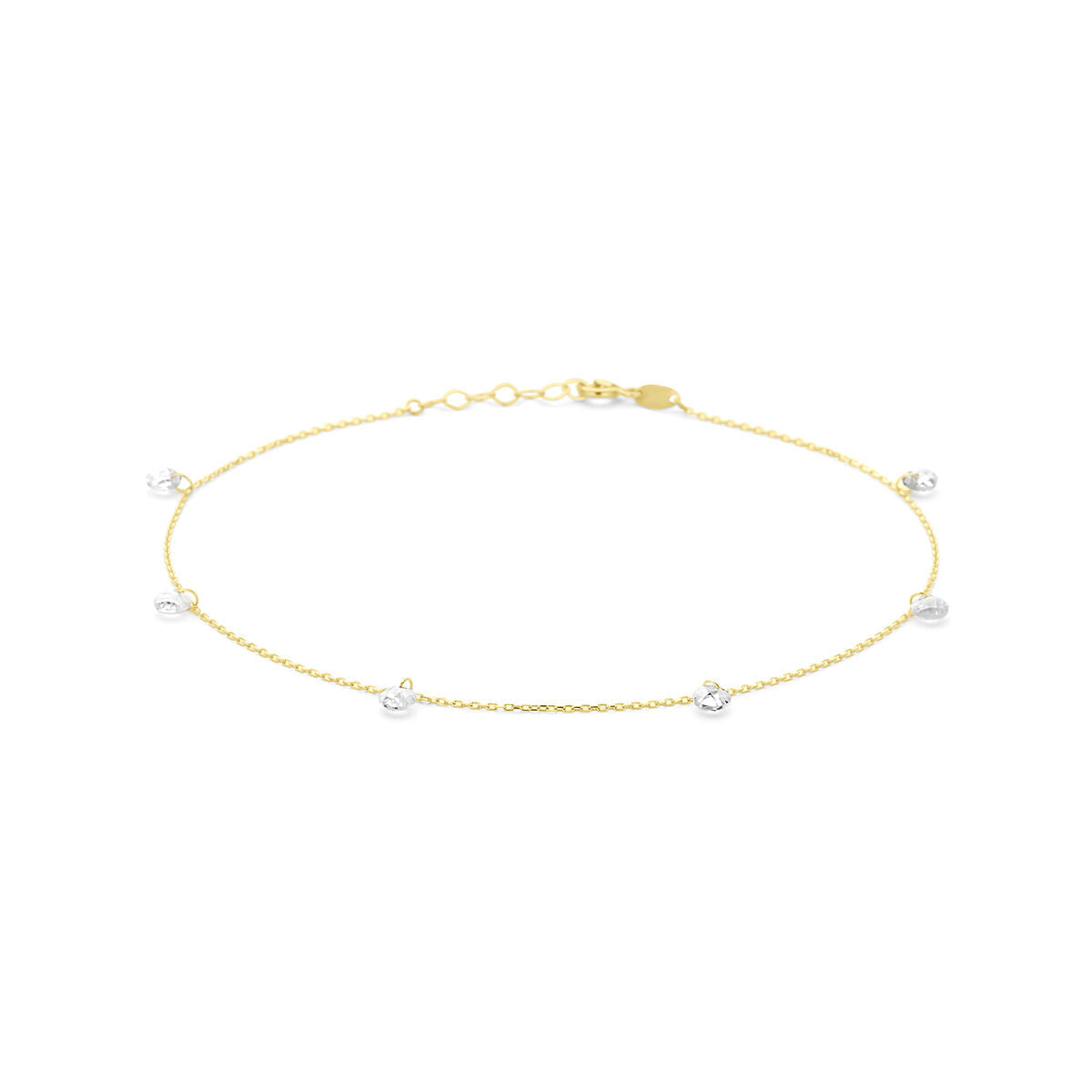 Bracciale in oro giallo 14K con zircone da 1,0 mm, lungo 24 + 2 cm, con dettagli luminosi.