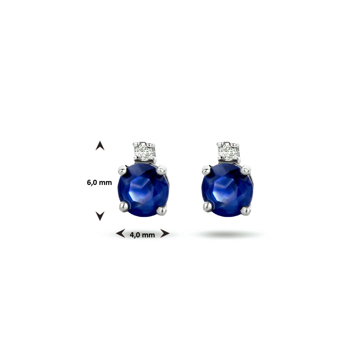 orecchini a bottone zaffiro e diamante (2x 0.015ct) h si oro bianco 14K