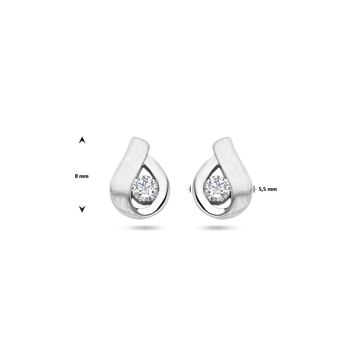 orecchini a bottone con zircone lucido/opaco in argento rodiato