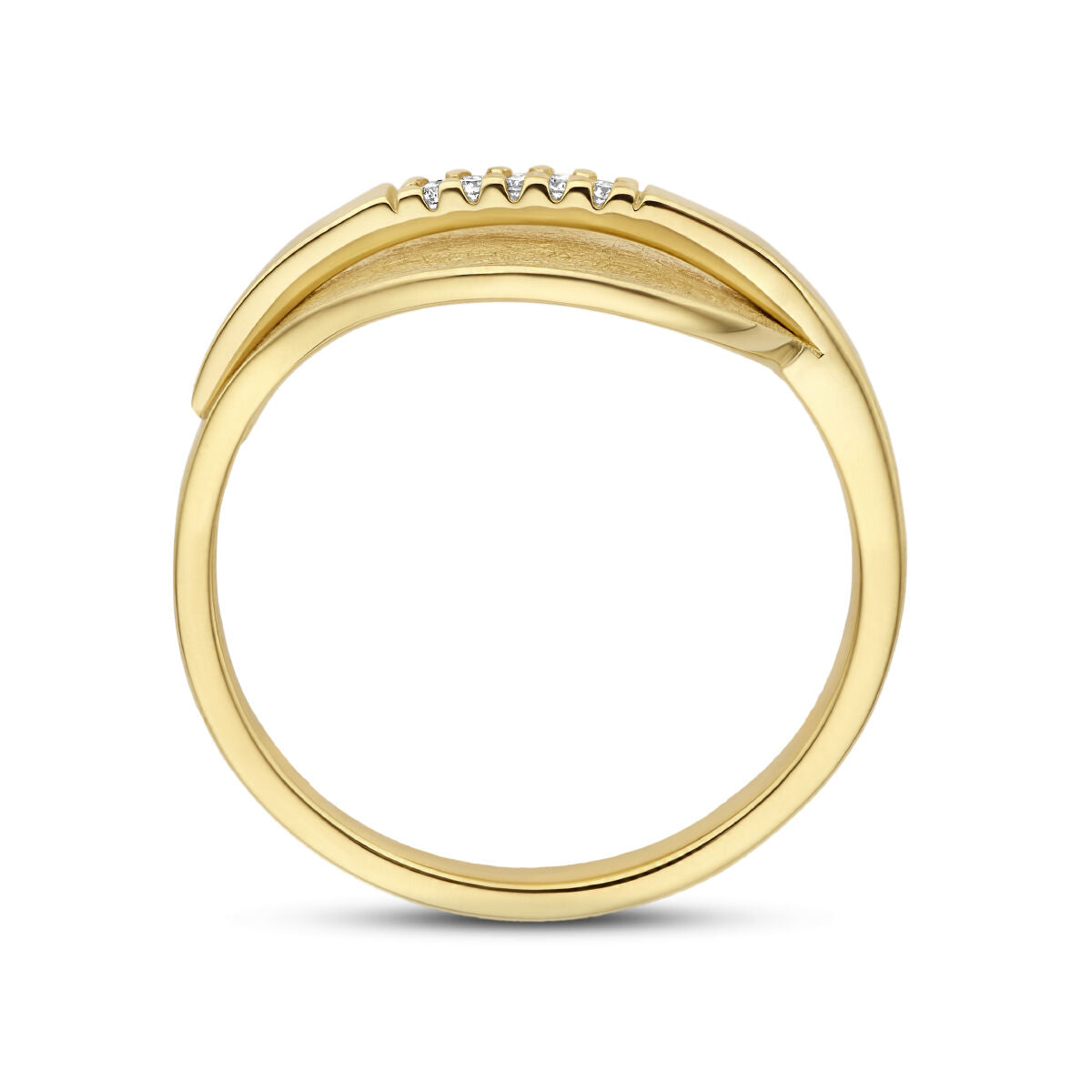 anello foglia graffiato diamante 0,025ct h si oro giallo 14K