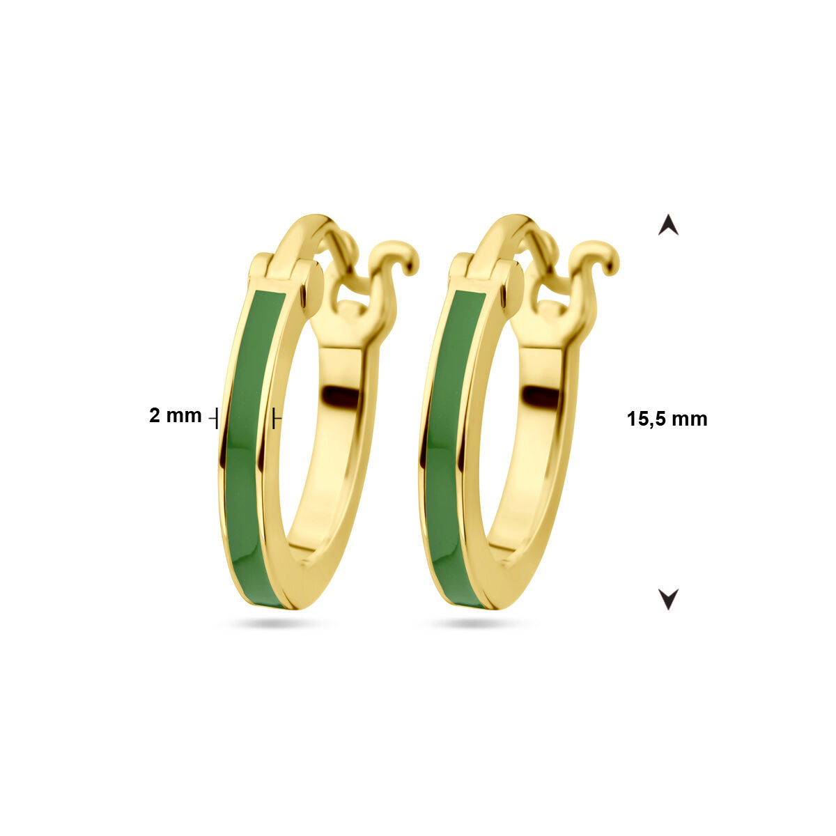 Orecchini a cerchio in argento dorato con smalto verde