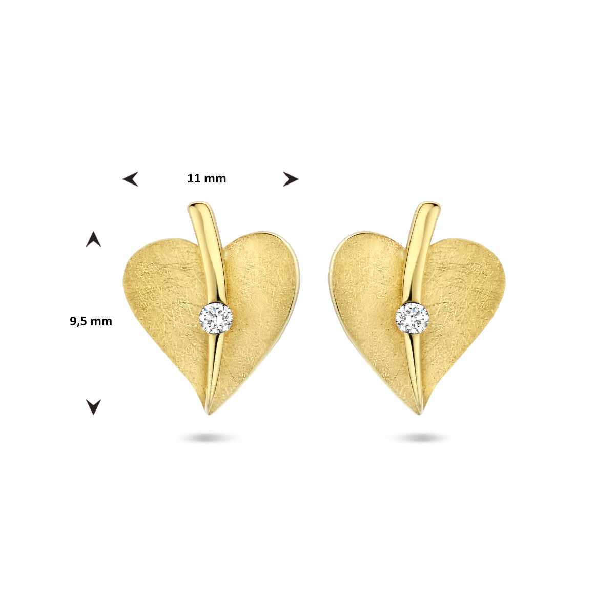 orecchini a perno cuore graffiato diamante 0.04ct (2x 0.02ct) h si oro giallo 14K