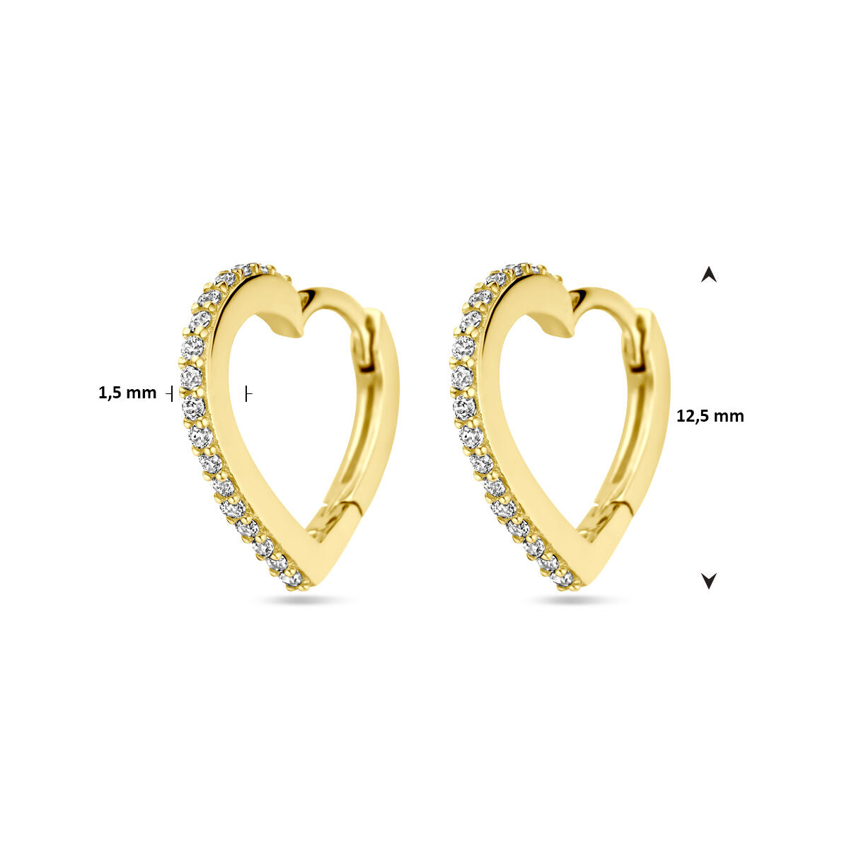 orecchini a cerchio cuoricini zirconia 14K oro giallo