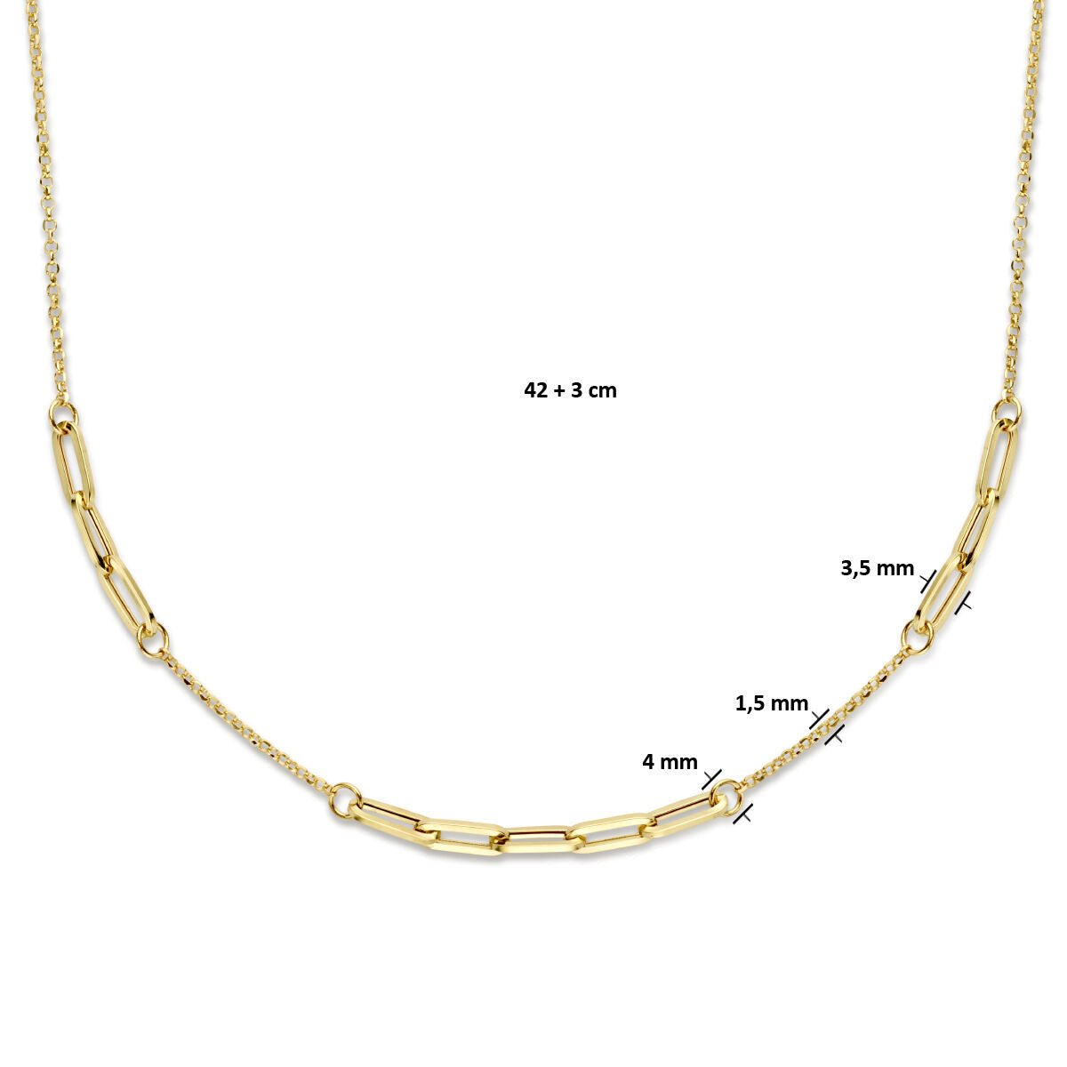 Collana combi jasseron e paperclip 3,5 mm 42 + 2 cm 14K oro giallo