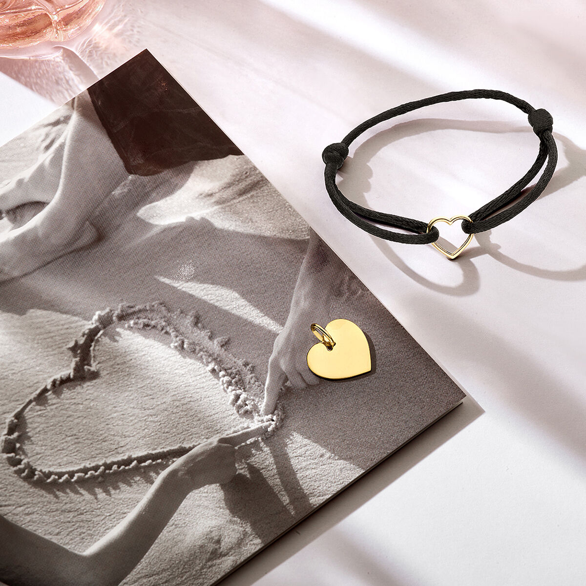 Bracciale in raso cuore oro 14K con gomma/nylon/pelle