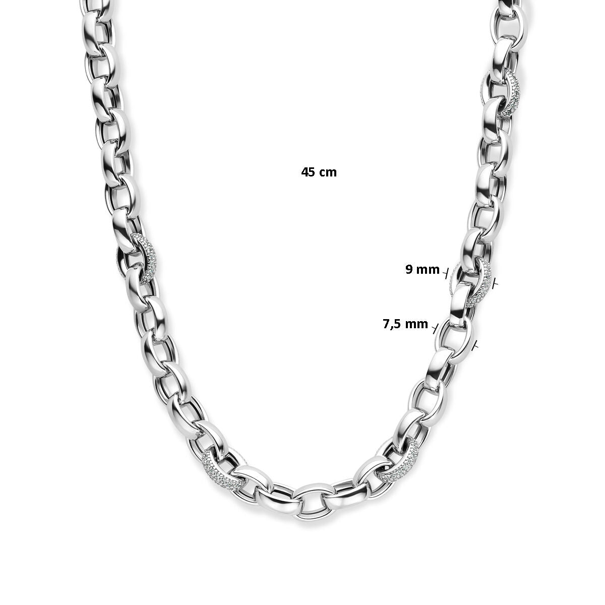 collana jasseron ovale zirconia 7,5 mm 45 cm argento rodiato