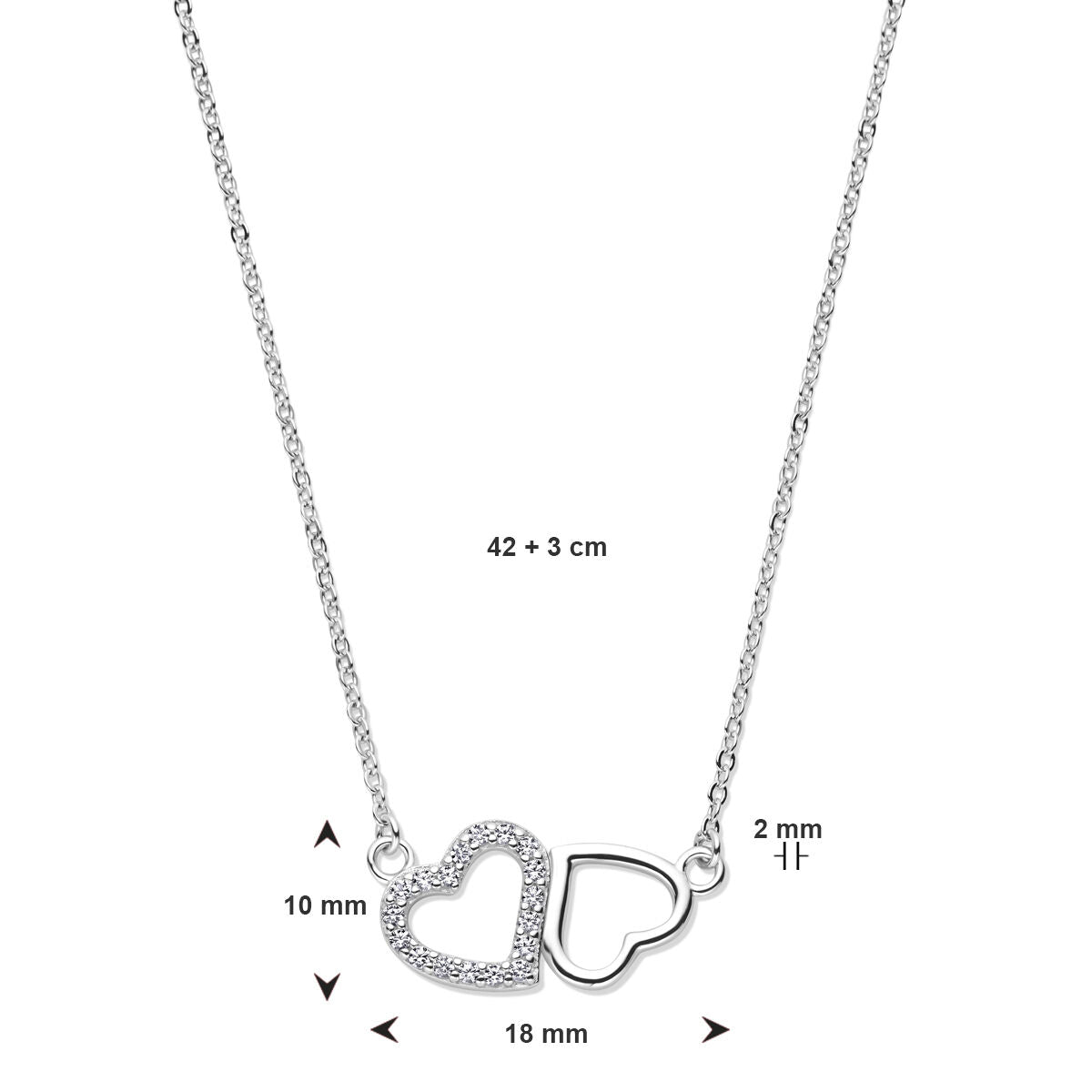collana cuoricini zircone 42 + 3 cm argento rodiato