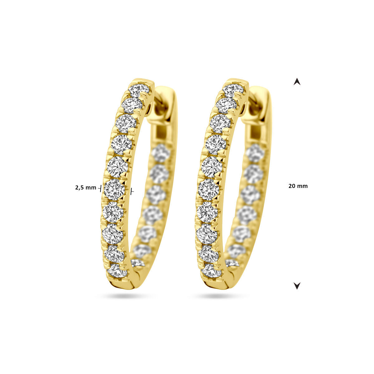 Orecchini a cerchio con diamante lab grown 0.96ct (2x 0.48ct) h si 14K oro giallo