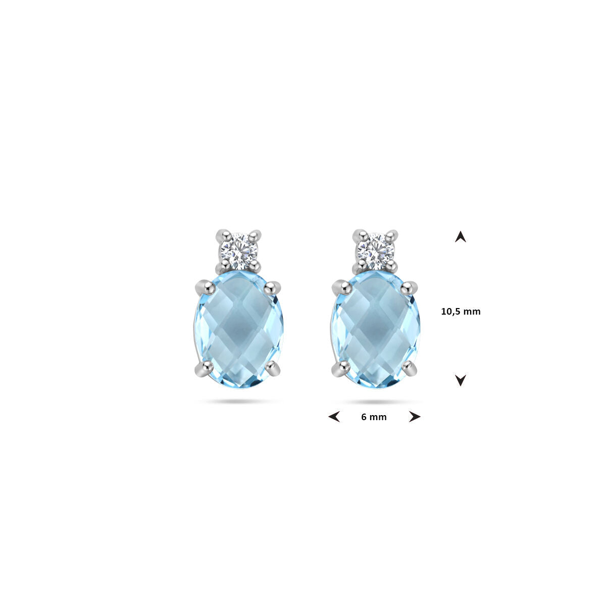 Orecchini a bottone topazio blu e zirconia argento rodiato