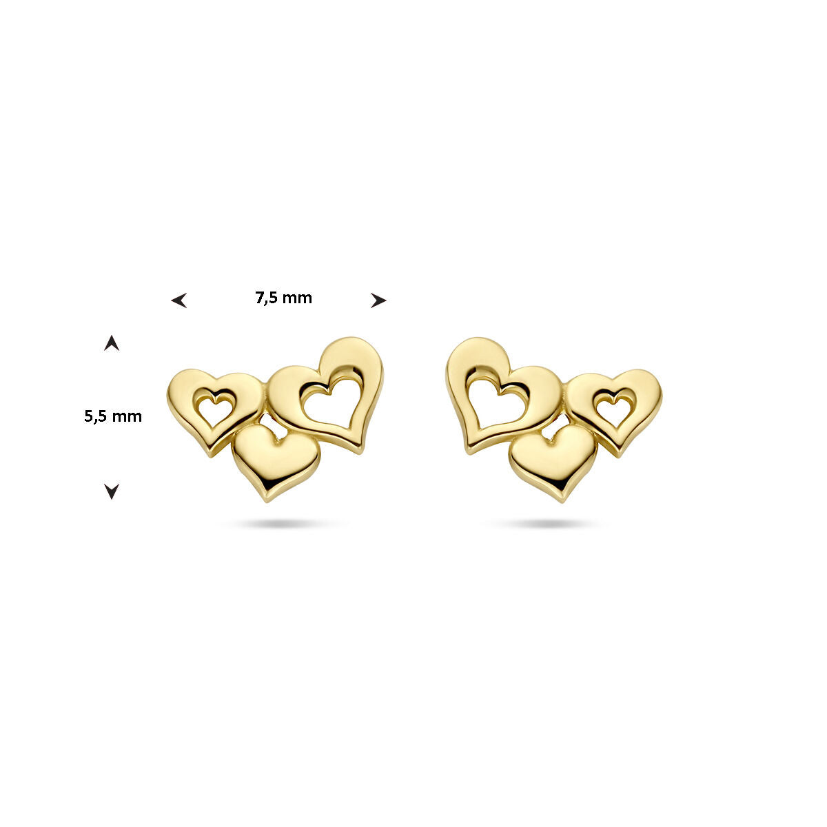 orecchini a bottone cuoricini oro giallo 14K