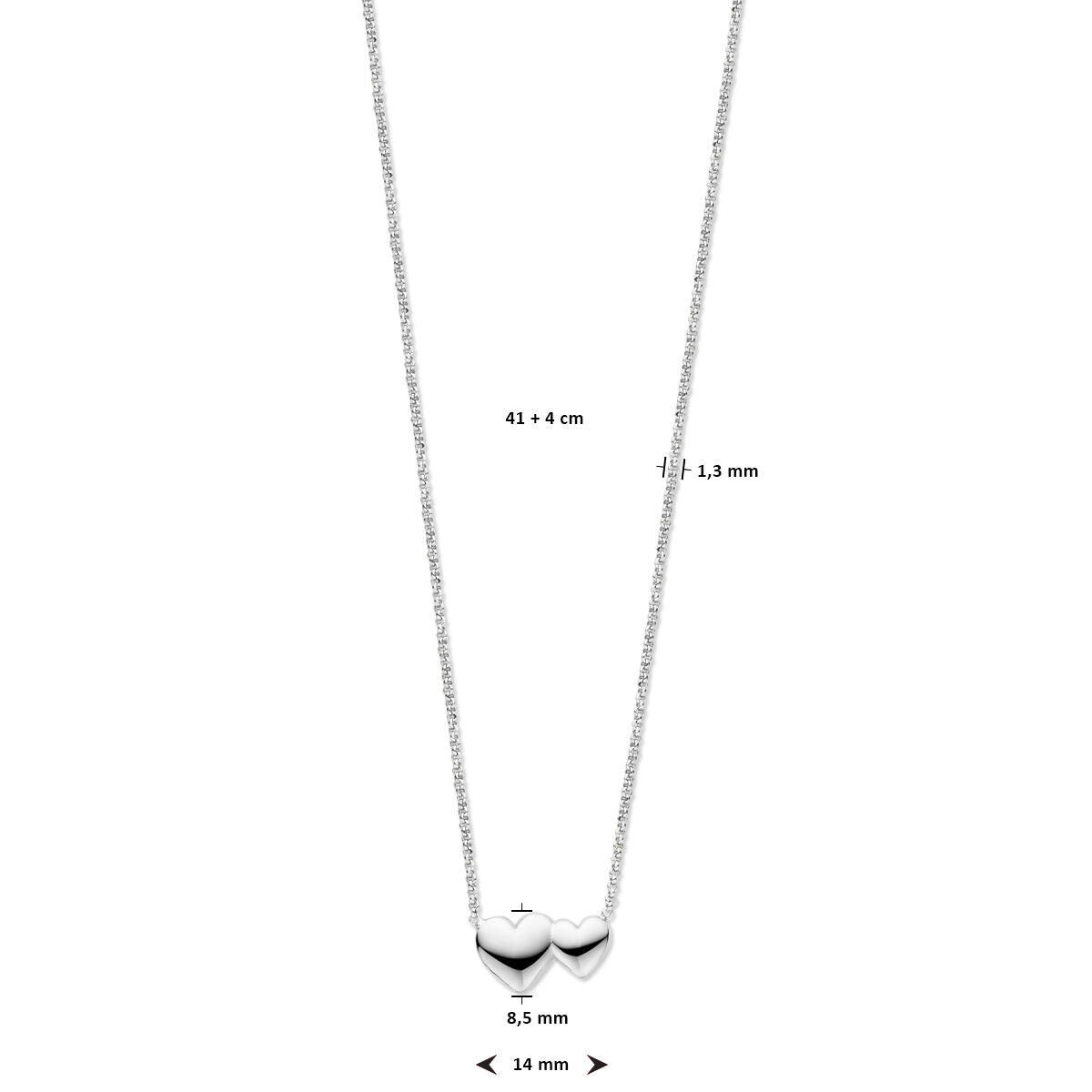 collana cuoricini 41 + 4 cm in argento rodiato