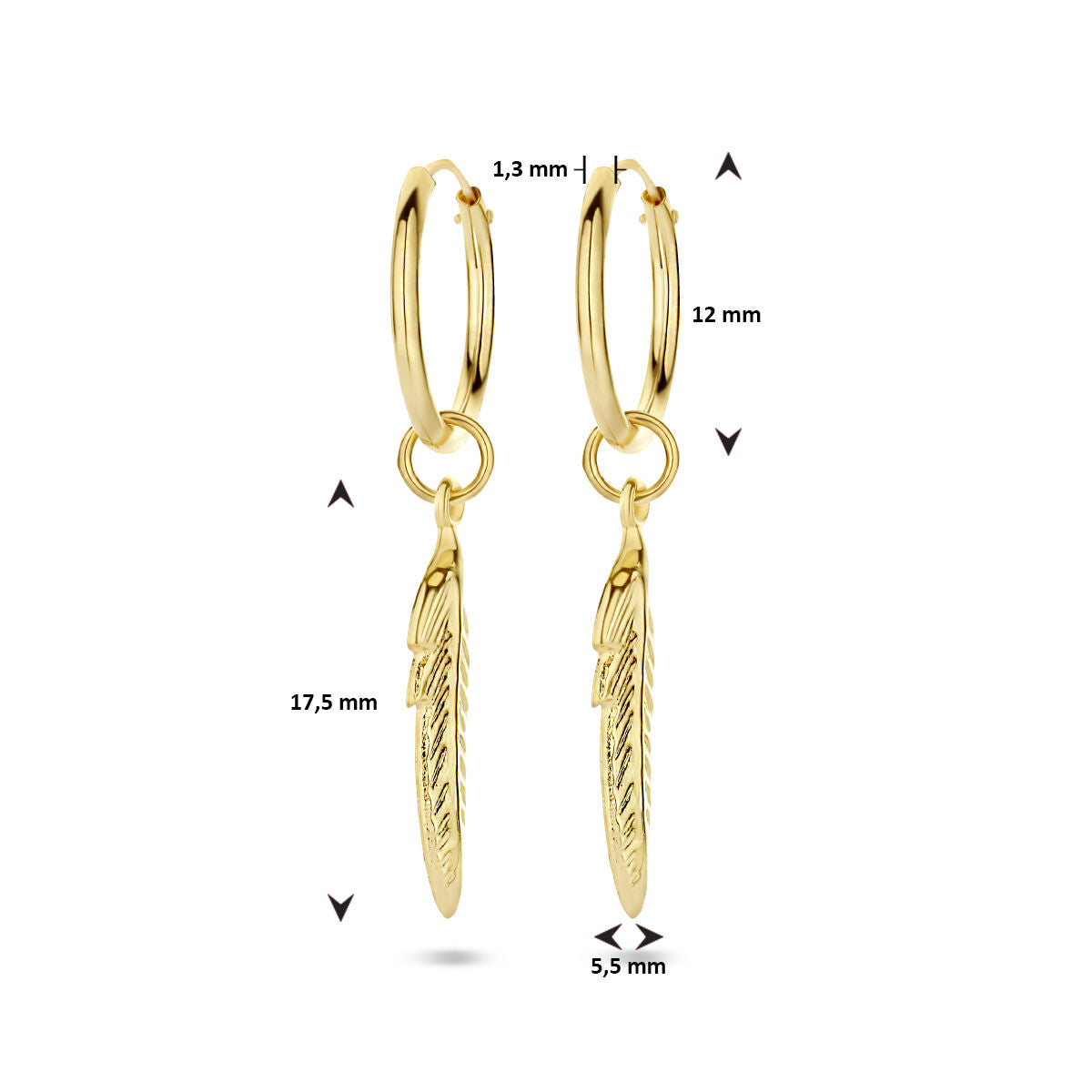 Orecchini a cerchio piuma 14K oro giallo