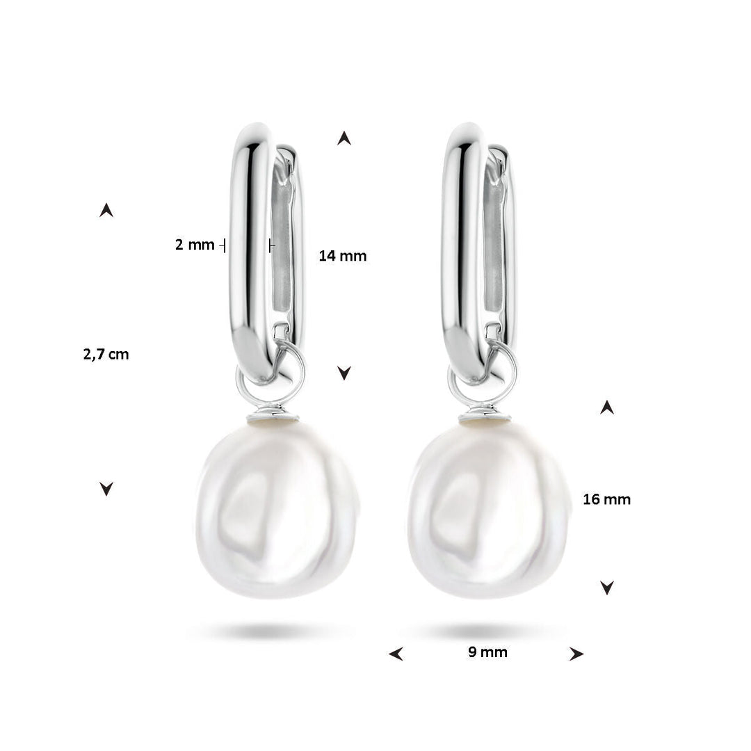oorringen paperclip barok parel zilver gerhodineerd