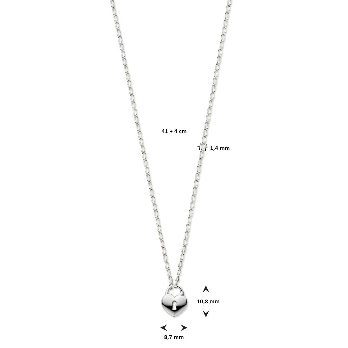 Collana da donna in argento cuore e lucchetto rodiato