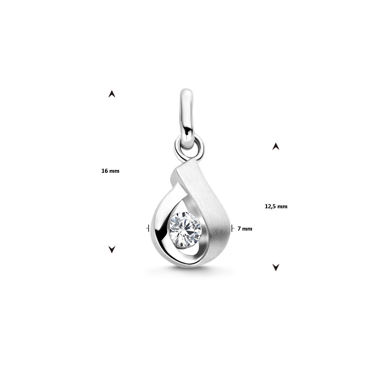 ciondolo con zircone lucido/opaco in argento rodiato