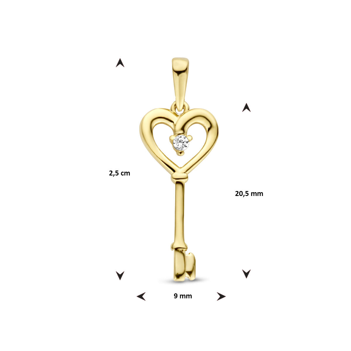 ciondolo cuore e chiave zircone oro giallo 14K
