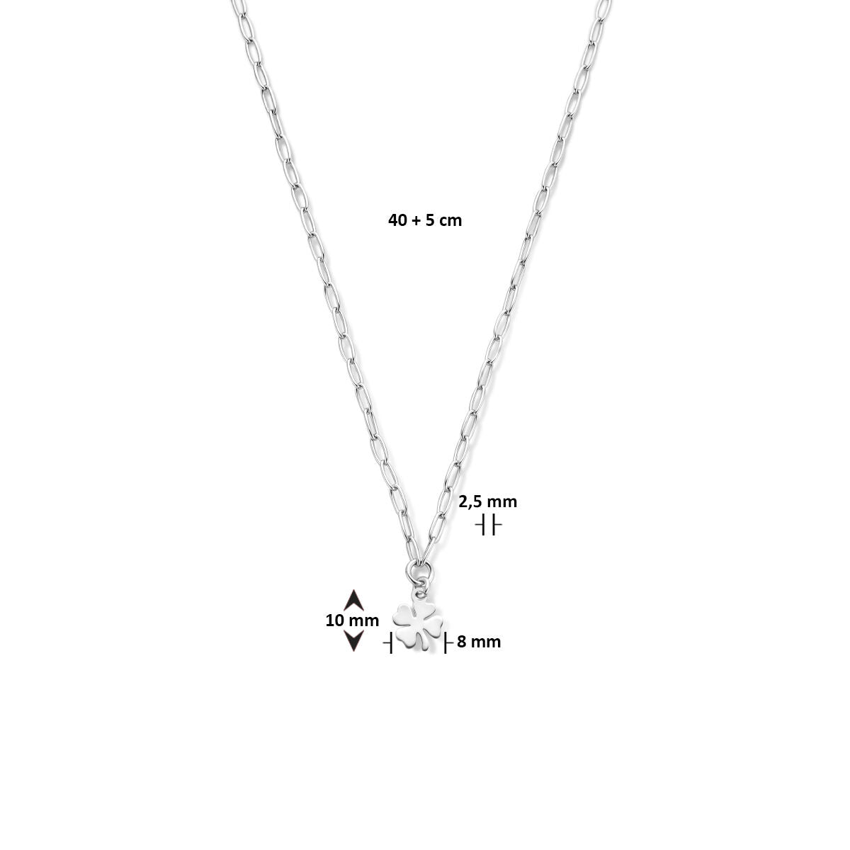 collana quadrifoglio 40 + 5 cm argento rodiato