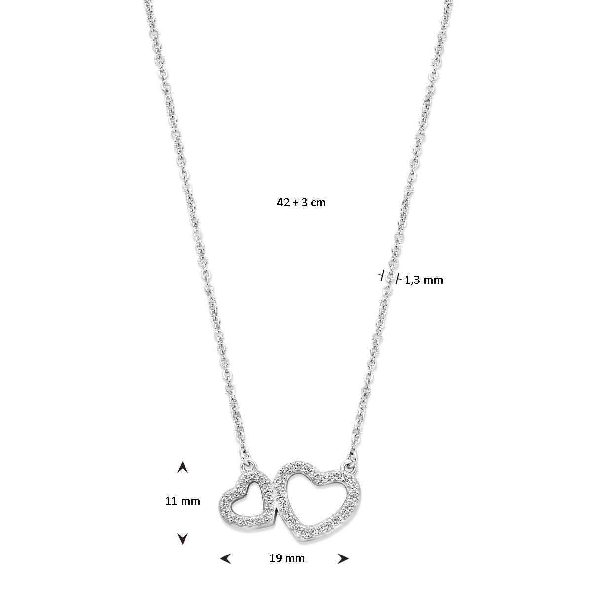 Collana da donna in argento rodiato con cuoricini e zirconia