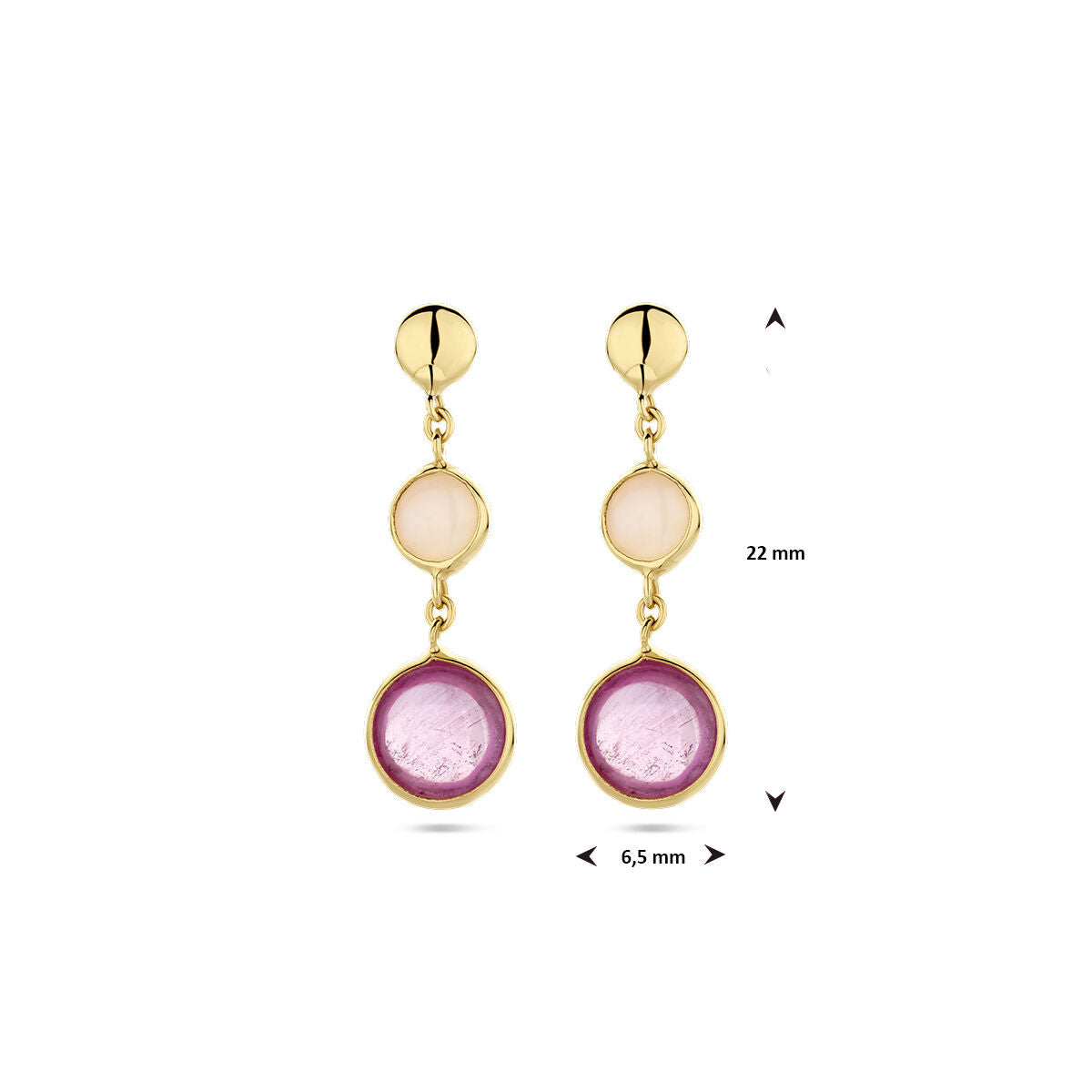 orecchini pendenti rubino rosa e opale rosa 14K oro giallo