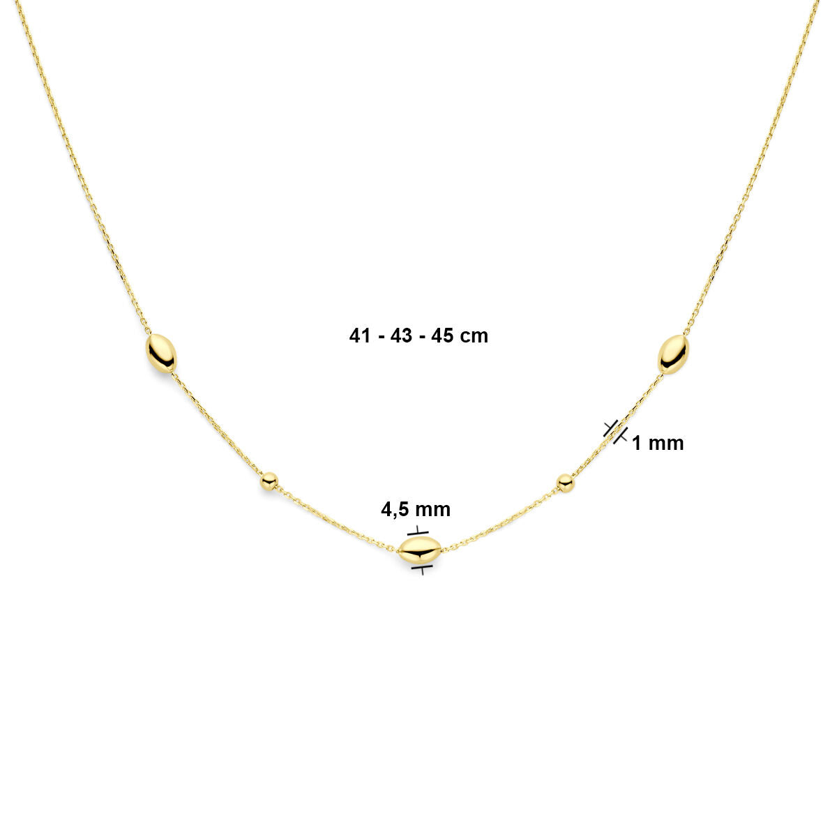 Collana da donna in oro con ovali e sferette 14K