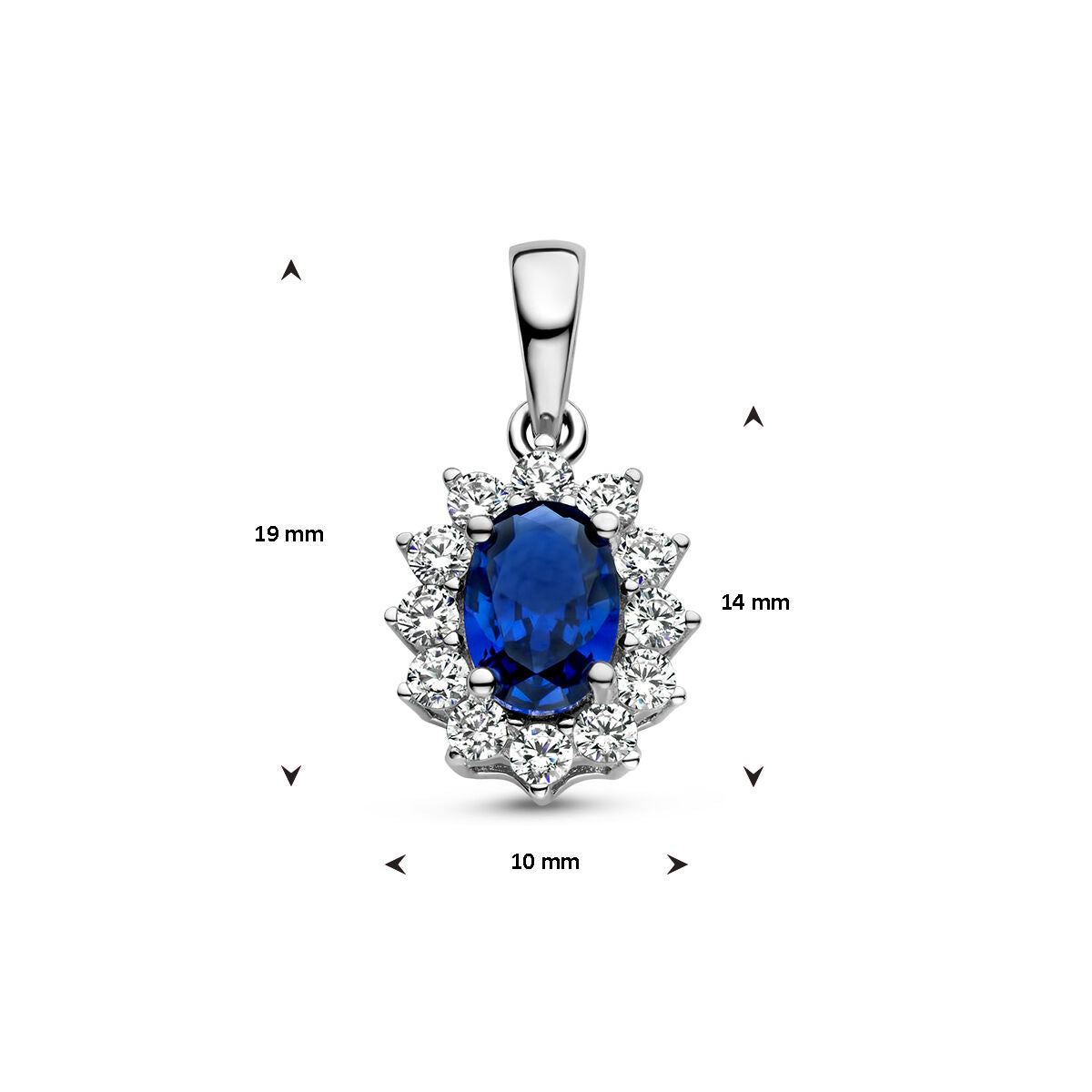 ciondolo color zaffiro e zirconia bianca halo argento placcato rodio