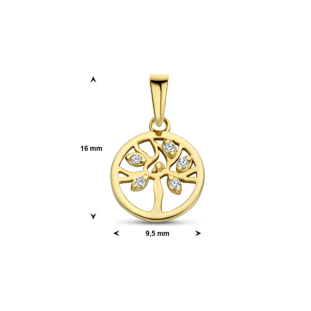 hanger levensboom zirkonia 14K geelgoud