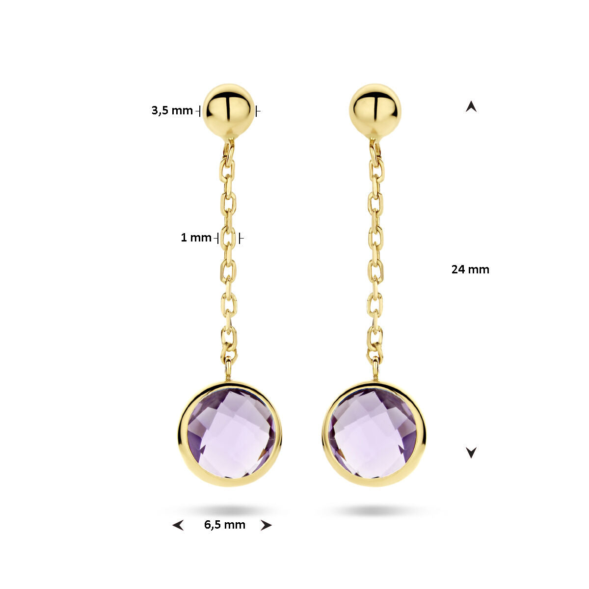 orecchini pendenti ametista oro giallo 14K